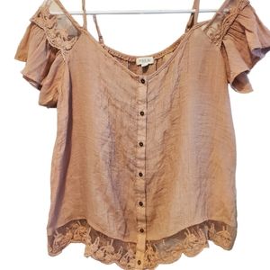 Blush sheer lace boho top